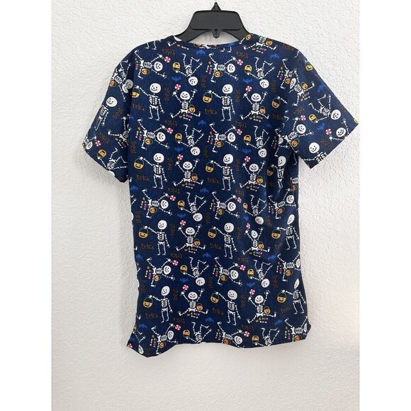 Halloween Scrub Top Scrubaid Women’s‎ M (10-12) Trick Or Treat Skeletons Blue - Picture 6 of 9
